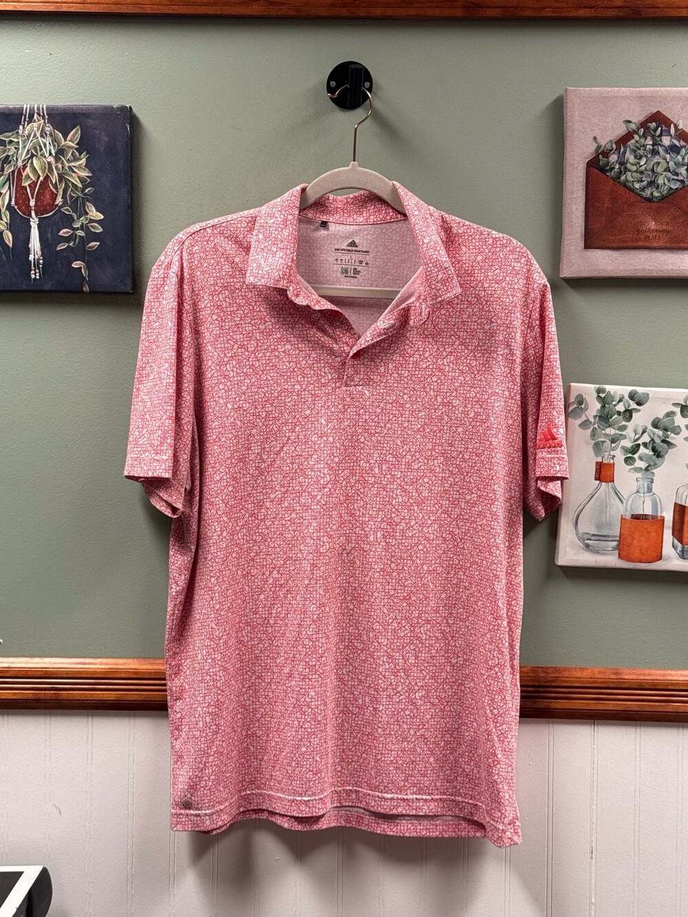 Adidas Made With Parley Ocean Plastic Geometric Golf Polo Shirt Pink Men's L